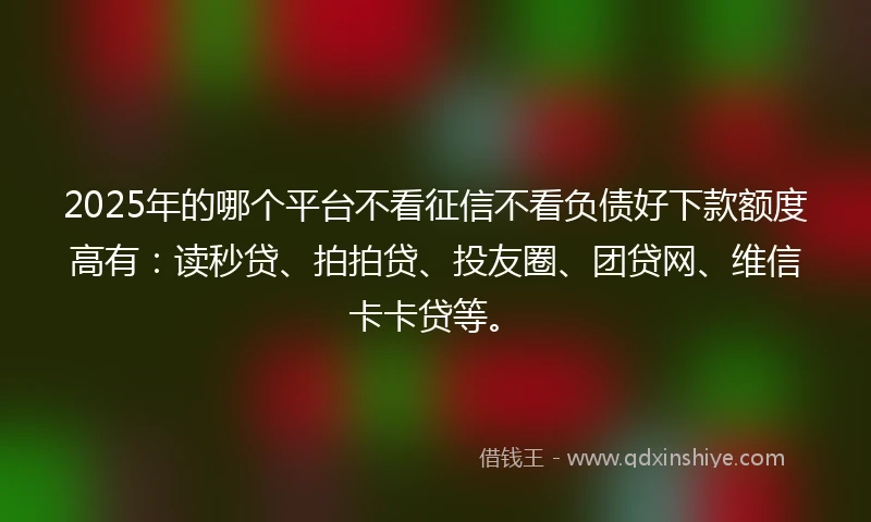 2025年的哪个平台不看征信不看负债好下款额度高有：读秒贷、拍拍贷、投友圈、团贷网、维信卡卡贷等。