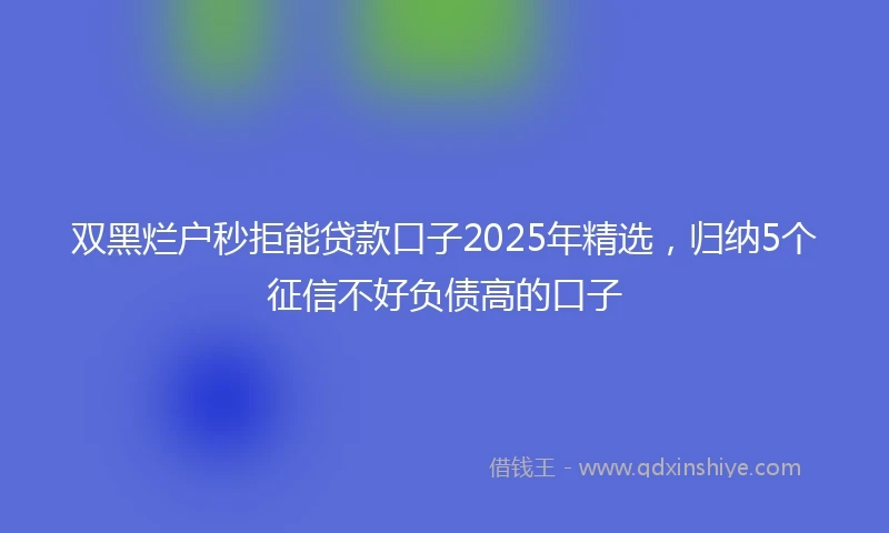 双黑烂户秒拒能贷款口子2025年精选，归纳5个征信不好负债高的口子