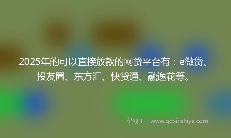 2025年的可以直接放款的网贷平台有：e微贷、投友圈、东方汇、快贷通、融逸花等。