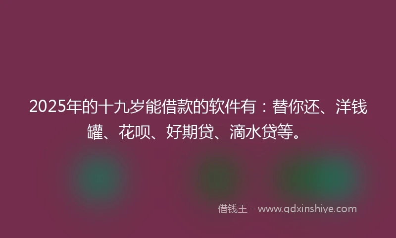 2025年的十九岁能借款的软件有：替你还、洋钱罐、花呗、好期贷、滴水贷等。