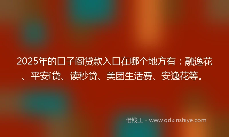 2025年的口子阁贷款入口在哪个地方有：融逸花、平安i贷、读秒贷、美团生活费、安逸花等。