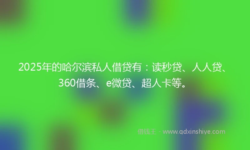 2025年的哈尔滨私人借贷有：读秒贷、人人贷、360借条、e微贷、超人卡等。
