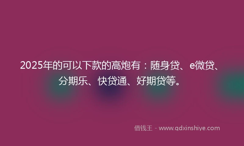 2025年的可以下款的高炮有：随身贷、e微贷、分期乐、快贷通、好期贷等。