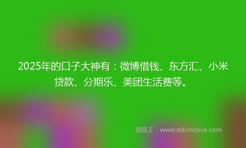 2025年的口子大神有:微博借钱、东方汇、小米贷款、分期乐、美团生活费等。