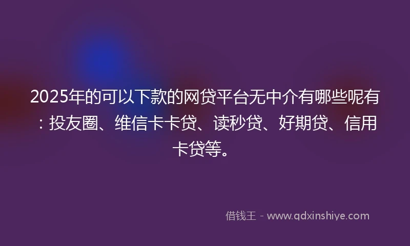 2025年的可以下款的网贷平台无中介有哪些呢有：投友圈、维信卡卡贷、读秒贷、好期贷、信用卡贷等。