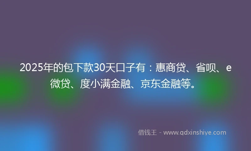 2025年的包下款30天口子有：惠商贷、省呗、e微贷、度小满金融、京东金融等。
