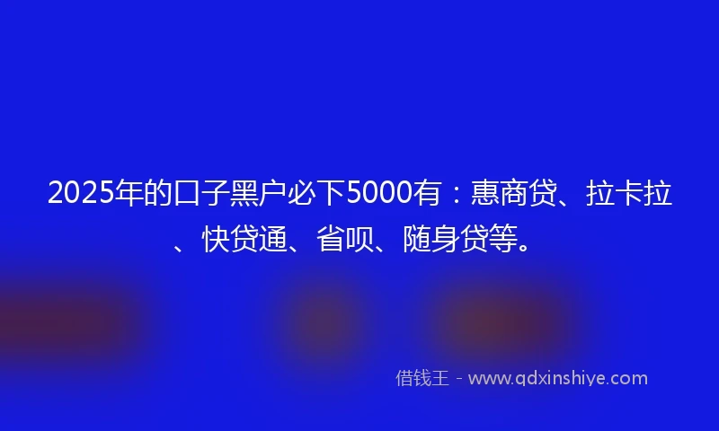 2025年的口子黑户必下5000有：惠商贷、拉卡拉、快贷通、省呗、随身贷等。