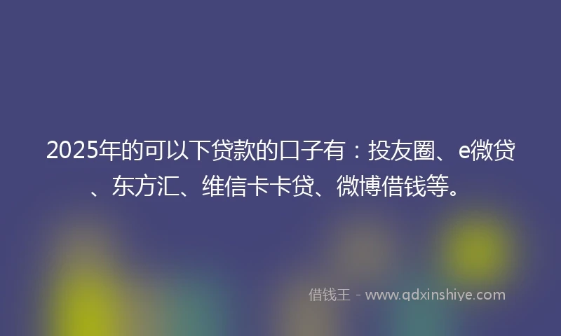 2025年的可以下贷款的口子有：投友圈、e微贷、东方汇、维信卡卡贷、微博借钱等。