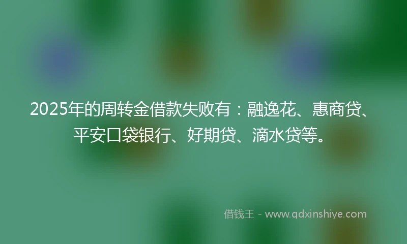 2025年的周转金借款失败有：融逸花、惠商贷、平安口袋银行、好期贷、滴水贷等。
