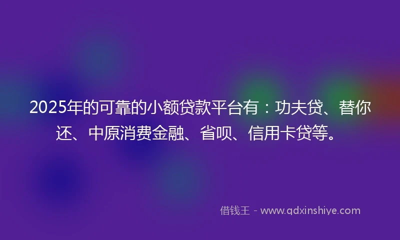 2025年的可靠的小额贷款平台有：功夫贷、替你还、中原消费金融、省呗、信用卡贷等。