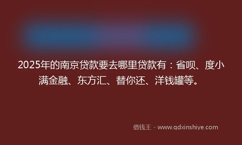 2025年的南京贷款要去哪里贷款有：省呗、度小满金融、东方汇、替你还、洋钱罐等。