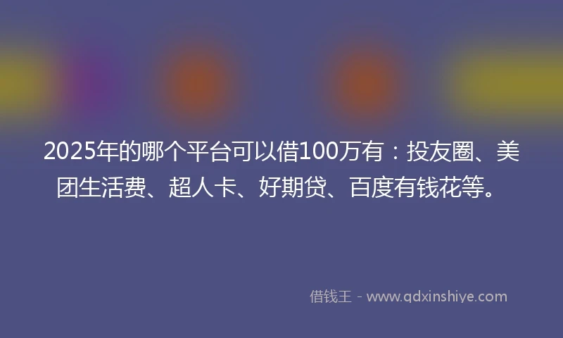 2025年的哪个平台可以借100万有：投友圈、美团生活费、超人卡、好期贷、百度有钱花等。