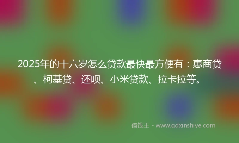 2025年的十六岁怎么贷款最快最方便有：惠商贷、柯基贷、还呗、小米贷款、拉卡拉等。