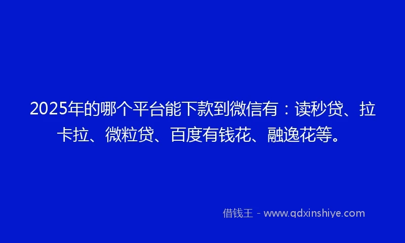 2025年的哪个平台能下款到微信有：读秒贷、拉卡拉、微粒贷、百度有钱花、融逸花等。