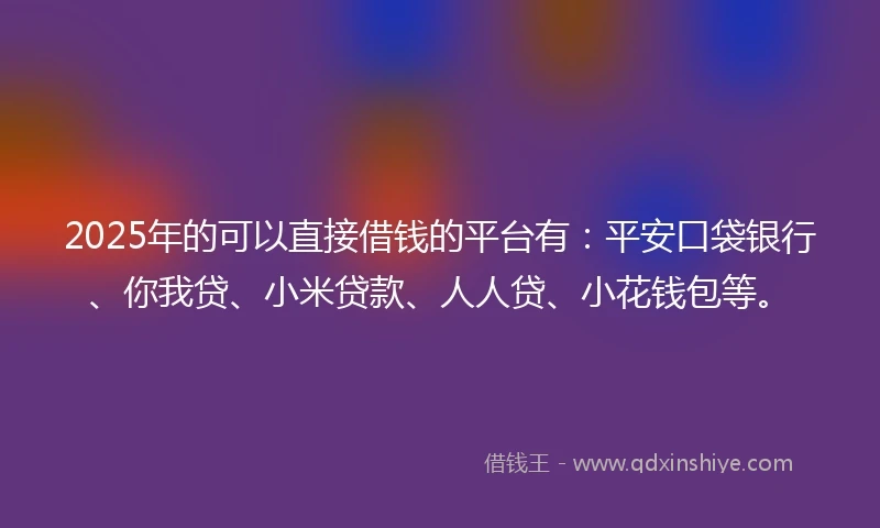 2025年的可以直接借钱的平台有：平安口袋银行、你我贷、小米贷款、人人贷、小花钱包等。