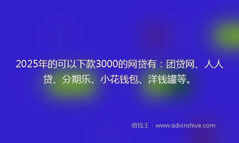 2025年的可以下款3000的网贷有：团贷网、人人贷、分期乐、小花钱包、洋钱罐等。