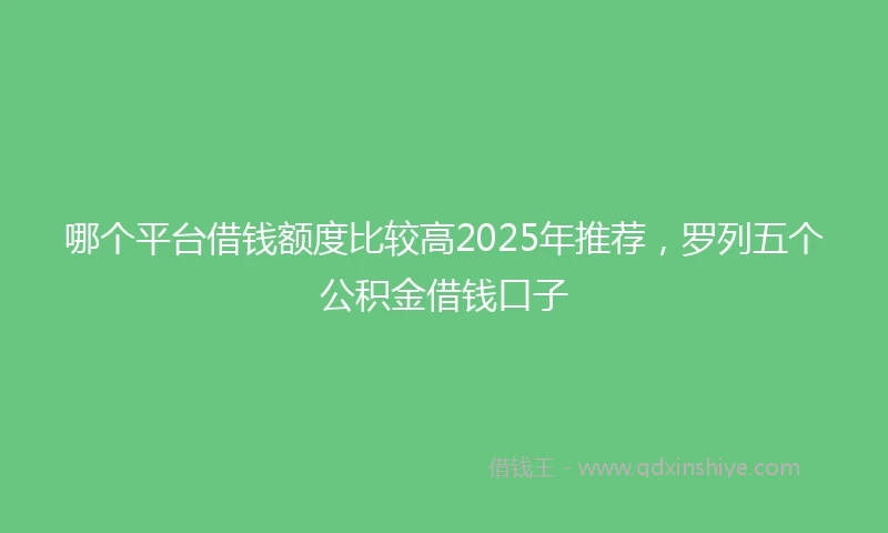哪个平台借钱额度比较高2025年推荐，罗列五个公积金借钱口子