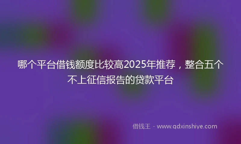 哪个平台借钱额度比较高2025年推荐，整合五个不上征信报告的贷款平台