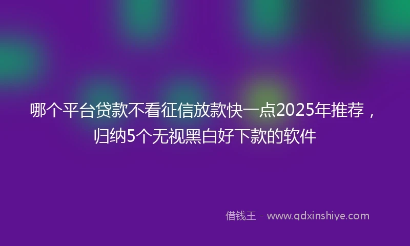 哪个平台贷款不看征信放款快一点2025年推荐，归纳5个无视黑白好下款的软件