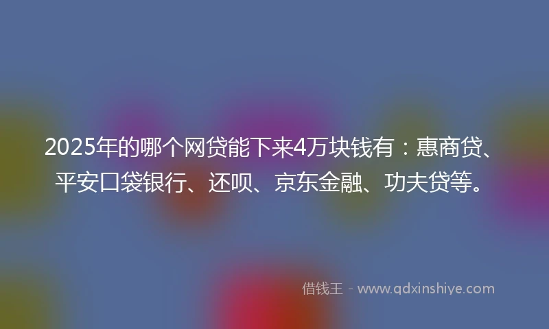2025年的哪个网贷能下来4万块钱有：惠商贷、平安口袋银行、还呗、京东金融、功夫贷等。