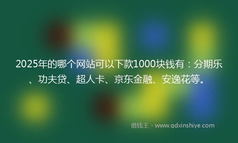 2025年的哪个网站可以下款1000块钱有：分期乐、功夫贷、超人卡、京东金融、安逸花等。