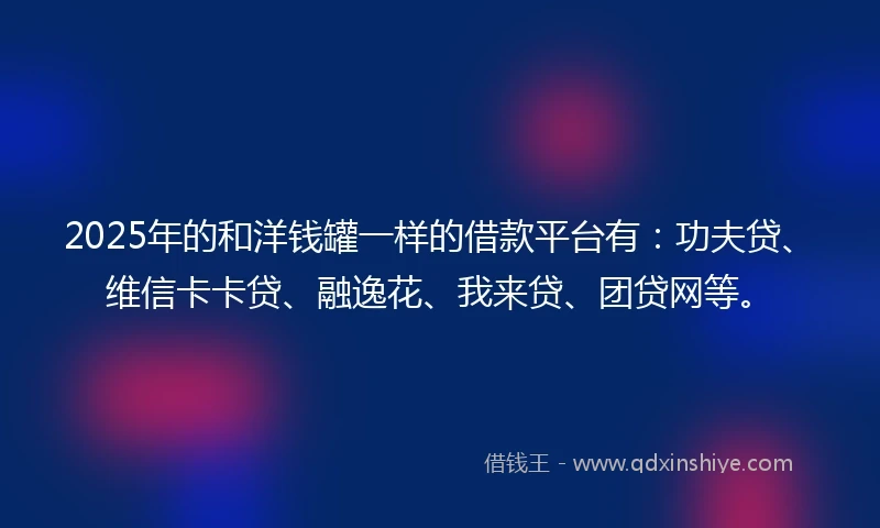 2025年的和洋钱罐一样的借款平台有：功夫贷、维信卡卡贷、融逸花、我来贷、团贷网等。