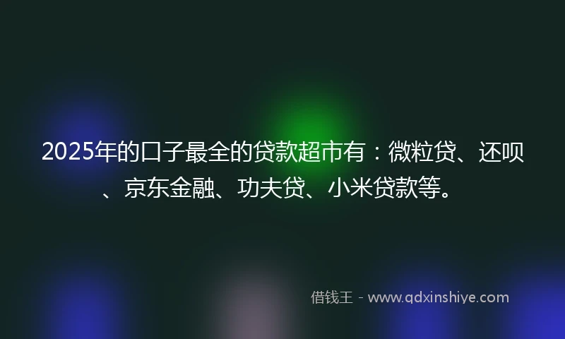 2025年的口子最全的贷款超市有：微粒贷、还呗、京东金融、功夫贷、小米贷款等。