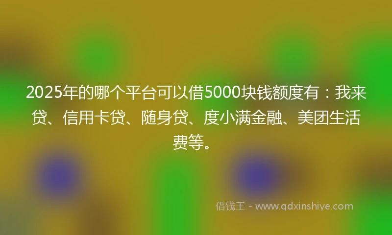 2025年的哪个平台可以借5000块钱额度有：我来贷、信用卡贷、随身贷、度小满金融、美团生活费等。