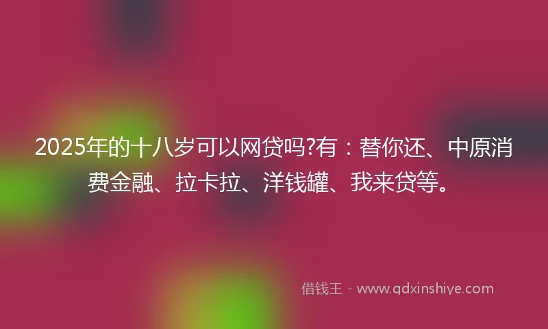 2025年的十八岁可以网贷吗?有：替你还、中原消费金融、拉卡拉、洋钱罐、我来贷等。