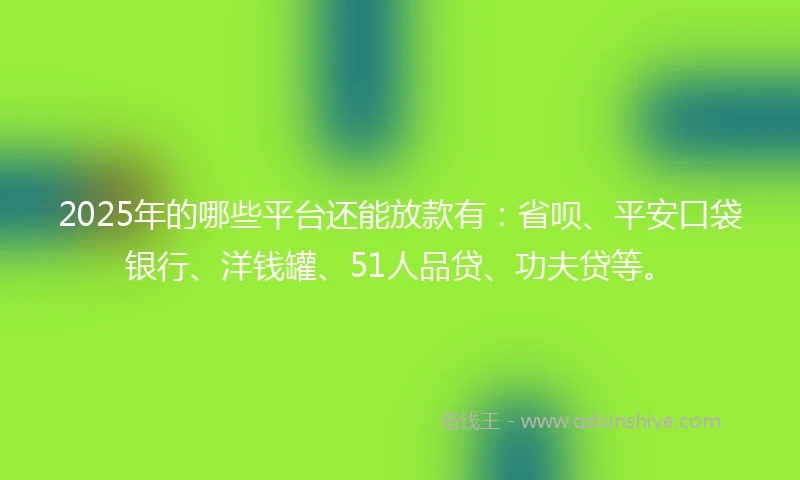 2025年的哪些平台还能放款有：省呗、平安口袋银行、洋钱罐、51人品贷、功夫贷等。