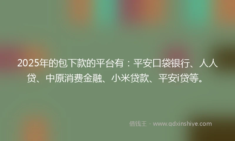 2025年的包下款的平台有：平安口袋银行、人人贷、中原消费金融、小米贷款、平安i贷等。