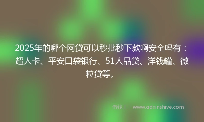 2025年的哪个网贷可以秒批秒下款啊安全吗有：超人卡、平安口袋银行、51人品贷、洋钱罐、微粒贷等。