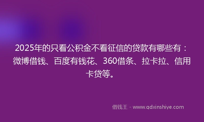 2025年的只看公积金不看征信的贷款有哪些有：微博借钱、百度有钱花、360借条、拉卡拉、信用卡贷等。