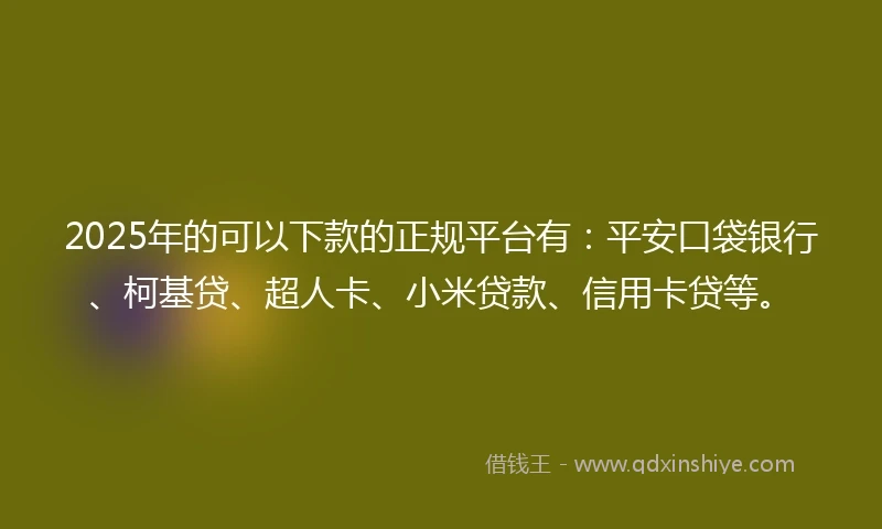2025年的可以下款的正规平台有:平安口袋银行、柯基贷、超人卡、小米贷款、信用卡贷等。