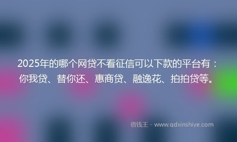 2025年的哪个网贷不看征信可以下款的平台有：你我贷、替你还、惠商贷、融逸花、拍拍贷等。