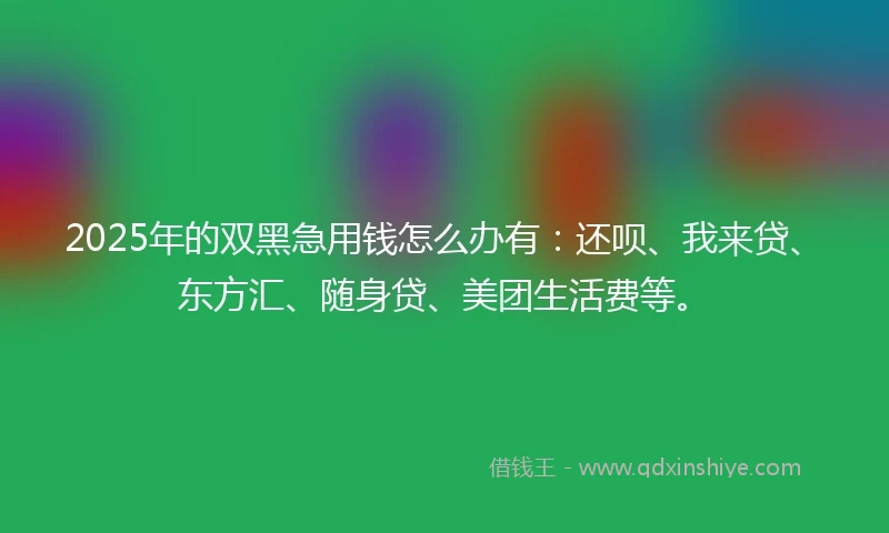 2025年的双黑急用钱怎么办有：还呗、我来贷、东方汇、随身贷、美团生活费等。