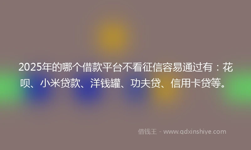 2025年的哪个借款平台不看征信容易通过有：花呗、小米贷款、洋钱罐、功夫贷、信用卡贷等。