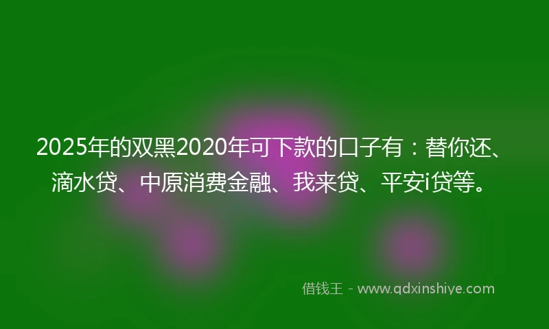 2025年的双黑2020年可下款的口子有：替你还、滴水贷、中原消费金融、我来贷、平安i贷等。