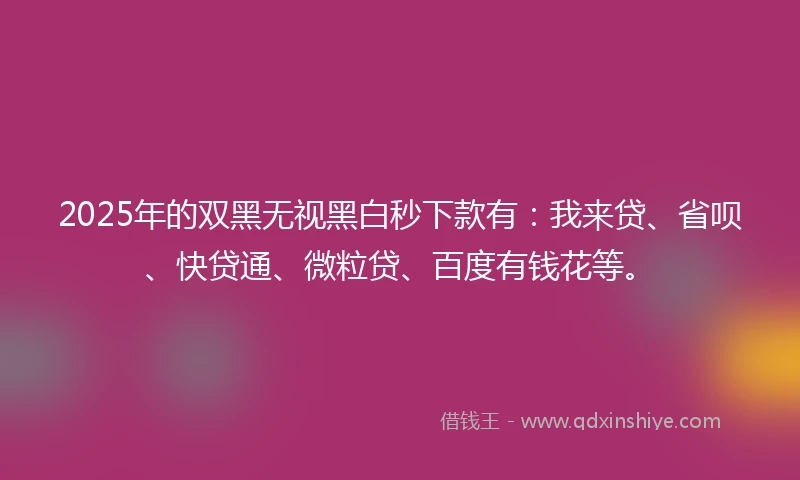 2025年的双黑无视黑白秒下款有：我来贷、省呗、快贷通、微粒贷、百度有钱花等。