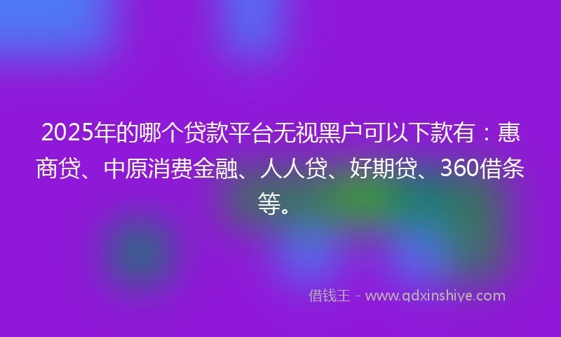 2025年的哪个贷款平台无视黑户可以下款有：惠商贷、中原消费金融、人人贷、好期贷、360借条等。
