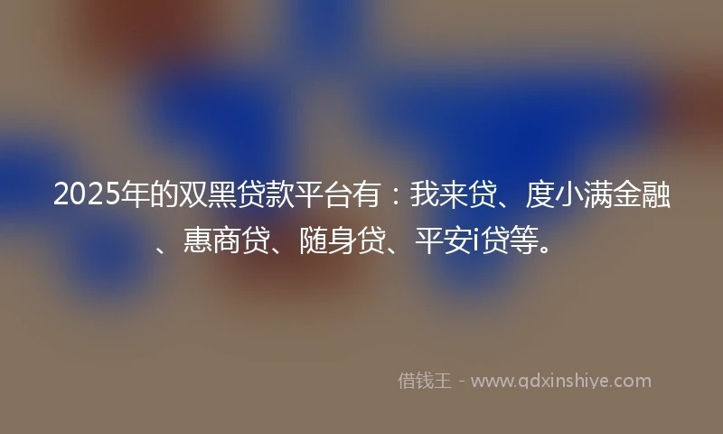 2025年的双黑贷款平台有：我来贷、度小满金融、惠商贷、随身贷、平安i贷等。