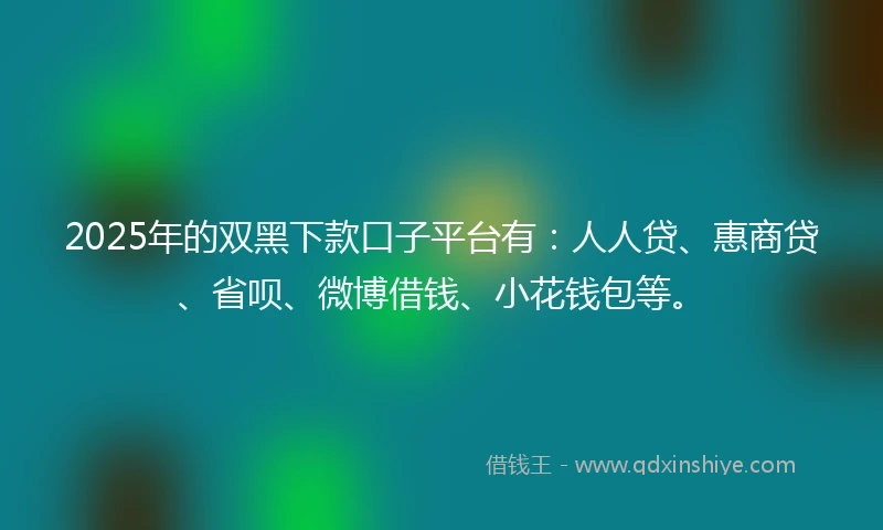 2025年的双黑下款口子平台有：人人贷、惠商贷、省呗、微博借钱、小花钱包等。