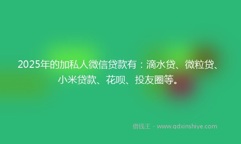 2025年的加私人微信贷款有：滴水贷、微粒贷、小米贷款、花呗、投友圈等。
