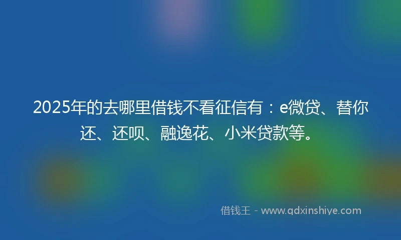 2025年的去哪里借钱不看征信有：e微贷、替你还、还呗、融逸花、小米贷款等。
