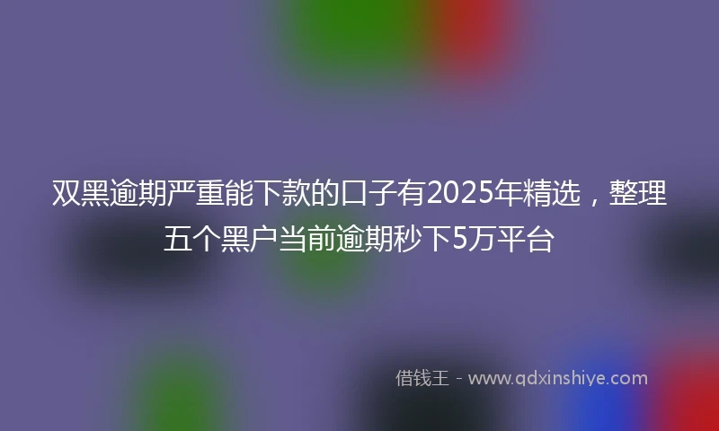 双黑逾期严重能下款的口子有2025年精选，整理五个黑户当前逾期秒下5万平台
