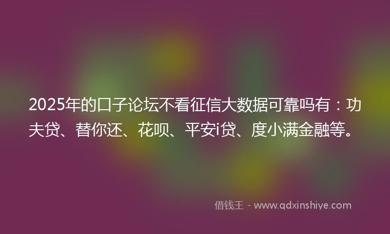 2025年的口子论坛不看征信大数据可靠吗有：功夫贷、替你还、花呗、平安i贷、度小满金融等。