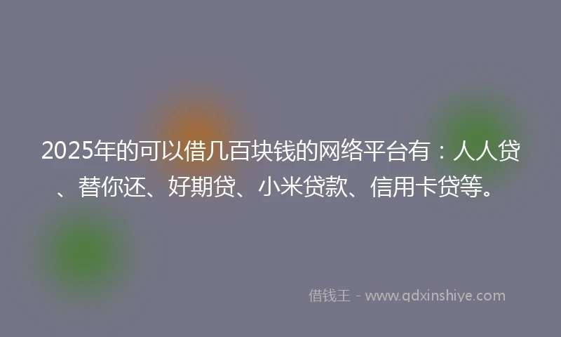 2025年的可以借几百块钱的网络平台有：人人贷、替你还、好期贷、小米贷款、信用卡贷等。