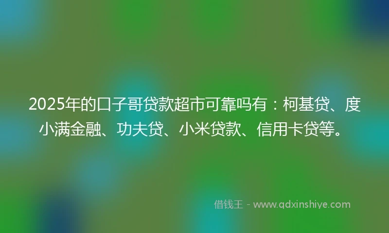 2025年的口子哥贷款超市可靠吗有：柯基贷、度小满金融、功夫贷、小米贷款、信用卡贷等。