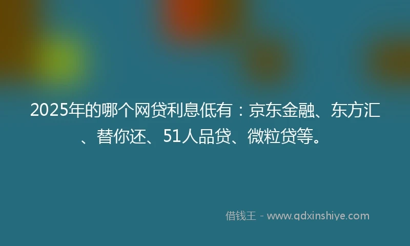2025年的哪个网贷利息低有：京东金融、东方汇、替你还、51人品贷、微粒贷等。