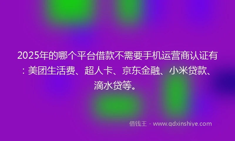 2025年的哪个平台借款不需要手机运营商认证有：美团生活费、超人卡、京东金融、小米贷款、滴水贷等。